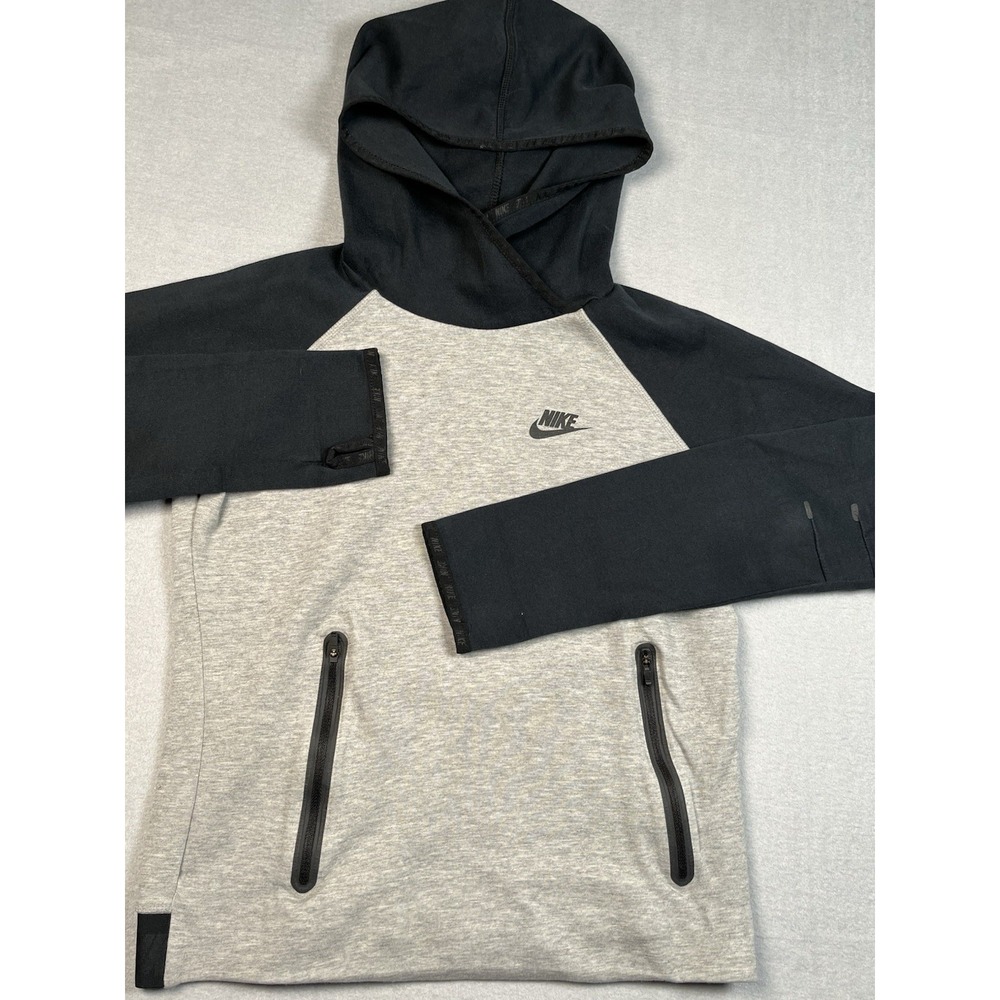NIKE TECH FLEECE SWEATSHIRT HOODIE GRAYCROPPED WOMENS Small Pouch Pockets EUC‎